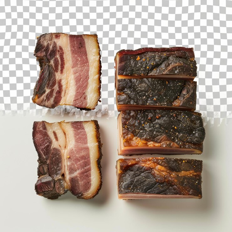 PSD un conjunto de diferentes tipos de tocino y un cuadrado de cuadrados