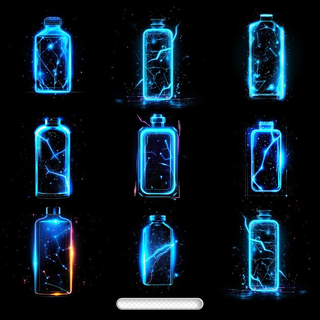 Conjunto de diseño gráfico de botellas eléctricas transparentes coloridas para proyectos creativos