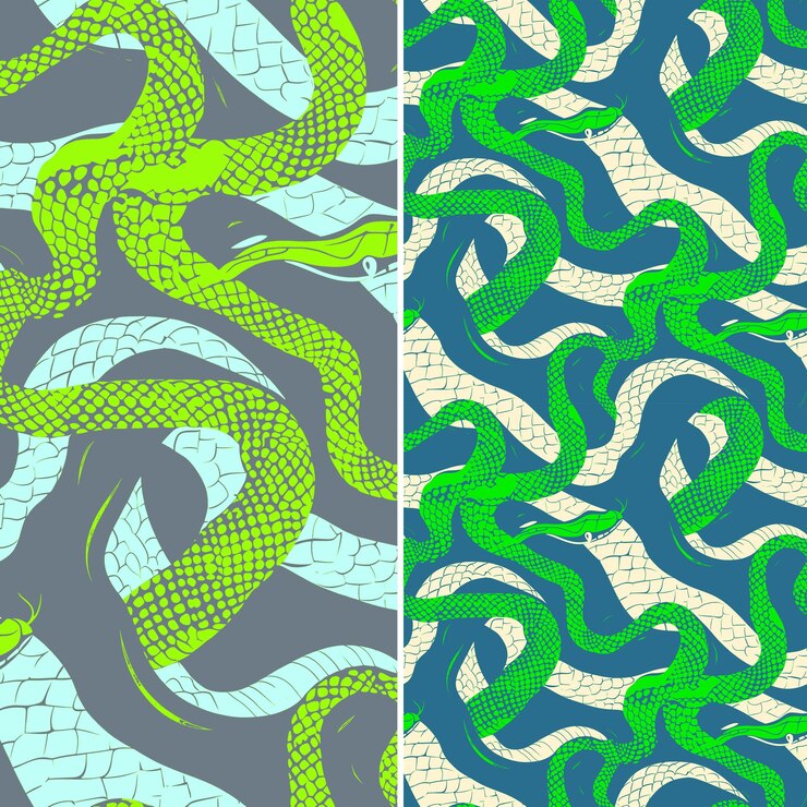 PSD un conjunto de diseños coloridos con una serpiente y una serpientes verdes