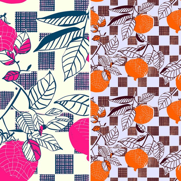 un conjunto de diseños con naranjas y un fondo rosa y naranja
