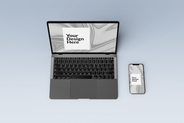 Conjunto de dispositivos digitales editables maquetas de teléfonos inteligentes y portátiles