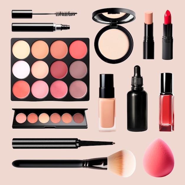 Conjunto de diversos productos de maquillaje