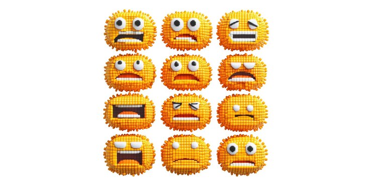 PSD conjunto de doce caras emoji en 3d aisladas en un fondo transparente