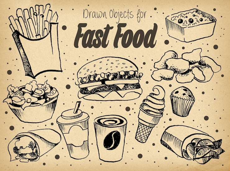 PSD conjunto de doodle de comida rápida