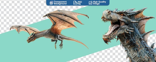 Conjunto de dragón de cuerpo completo en primer plano y volando