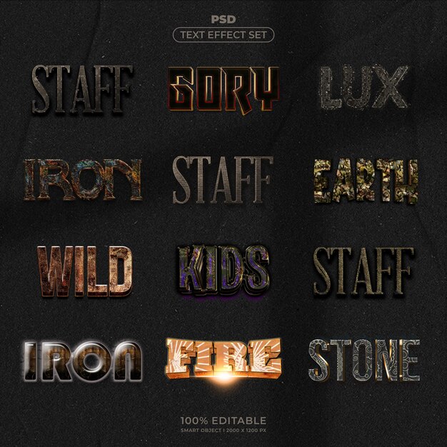 Conjunto de efectos de texto PSD - Diseño de tipografía editable