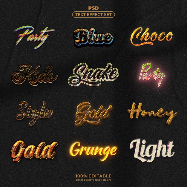 Conjunto de efectos de texto PSD