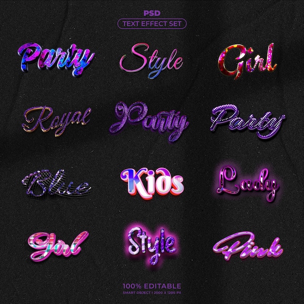 Conjunto de efectos de texto PSD