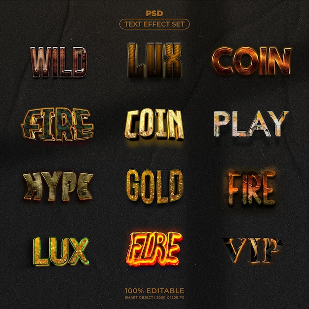 Conjunto de efectos de texto PSD