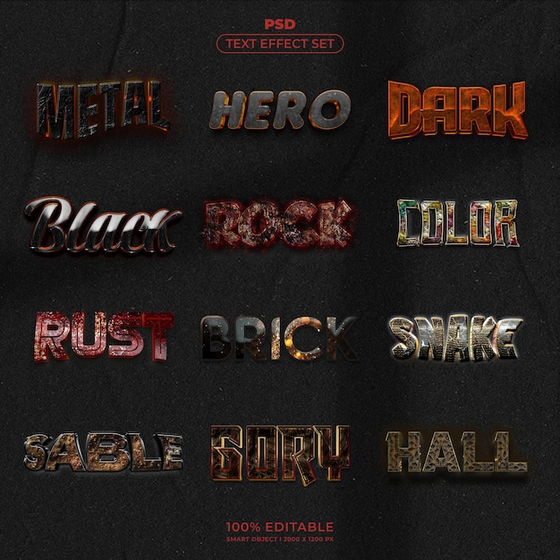 Conjunto de efectos de texto PSD