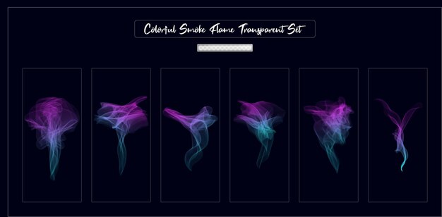 PSD conjunto de efectos transparentes de llama de humo realista colorido