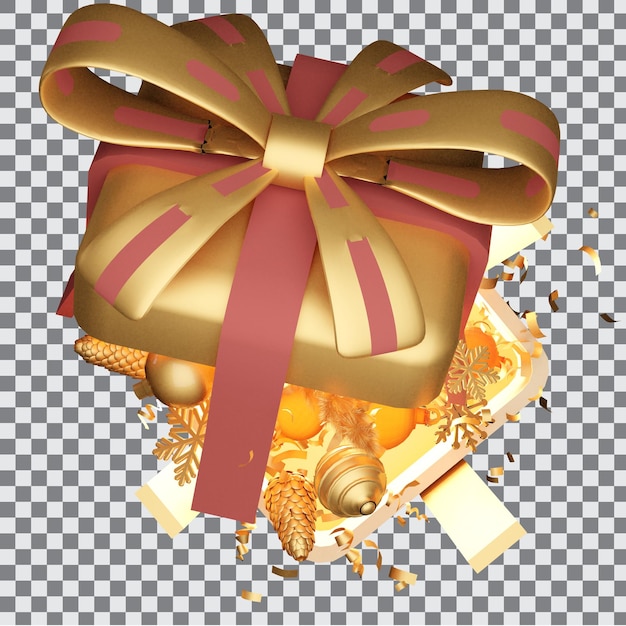 El conjunto de elementos de decoración de Navidad de dibujos animados en 3D aísla el fondo transparente renderizado en 3D