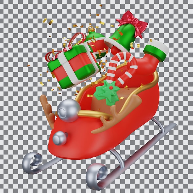 El conjunto de elementos de decoración de navidad de dibujos animados en 3d aísla el fondo transparente renderizado en 3d