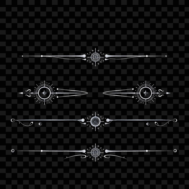 PSD un conjunto de elementos decorativos sobre un fondo negro con un patrón de elementos ornamentales