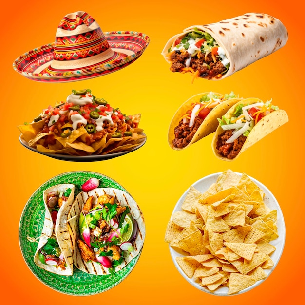 El conjunto de elementos de diseño de alimentos mexicanos psd