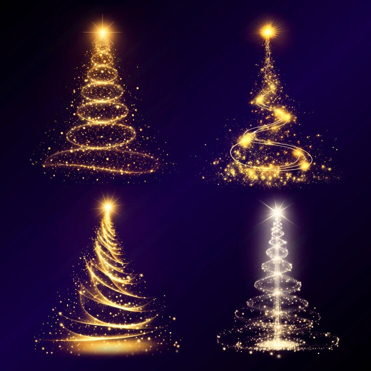 PSD conjunto de elementos de diseño de árboles de navidad brillantes