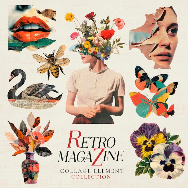 PSD conjunto de elementos de diseño de collage vintage