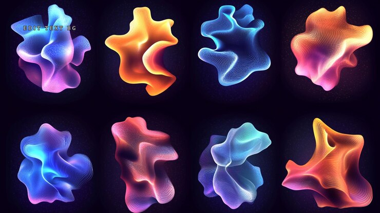 PSD conjunto de elementos de diseño dinámicos fluidos de formas brillantes y coloridas abstractas