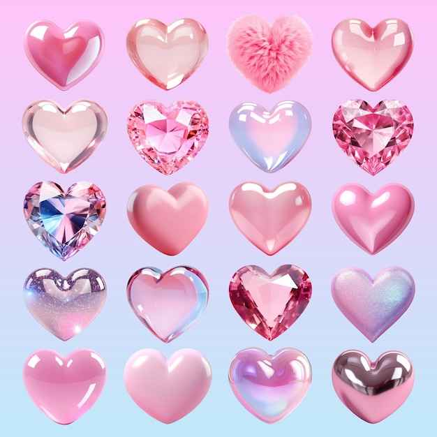 Conjunto de elementos de diseño en forma de corazón vibrante