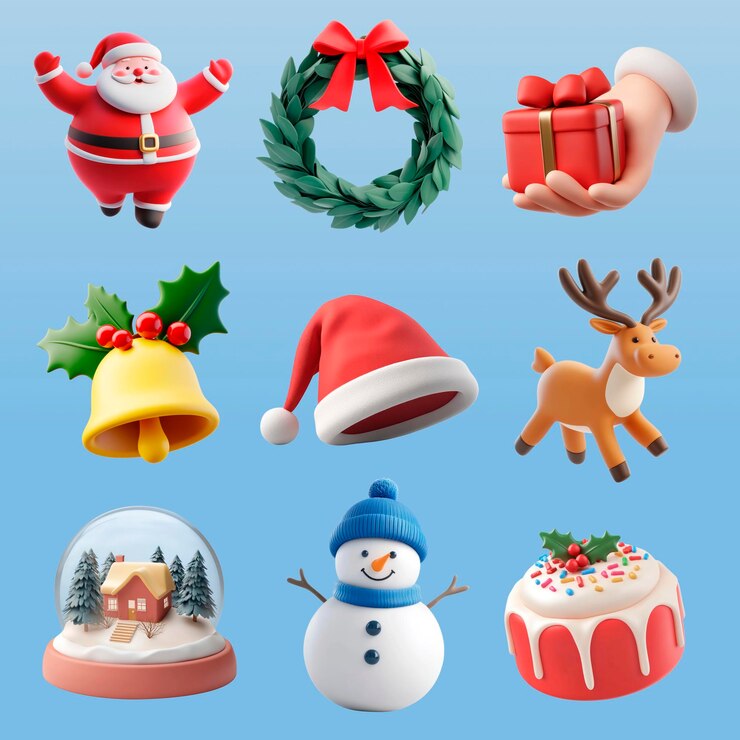 PSD el conjunto de elementos de diseño de íconos navideños 3d psd