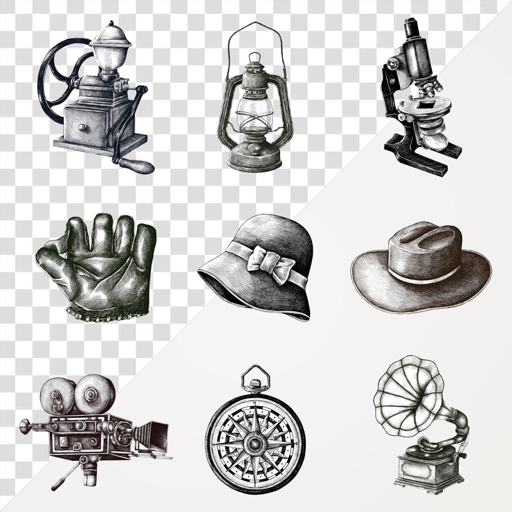 PSD conjunto de elementos de diseño de objetos retro dibujados a mano