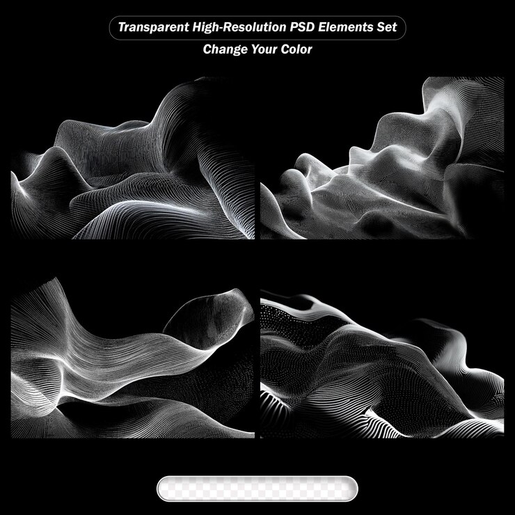 PSD conjunto de elementos de diseño psd ondulados en 3d en blanco y negro