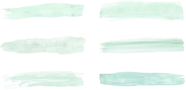 El conjunto de elementos de pintura de acuarela con pincel verde menta