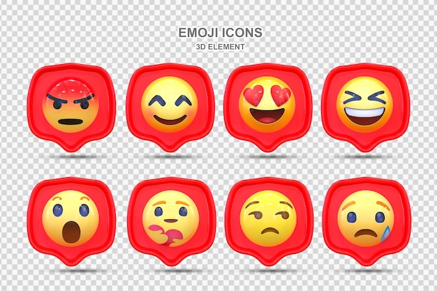 PSD conjunto de emoticones 3d de reacción en las redes sociales