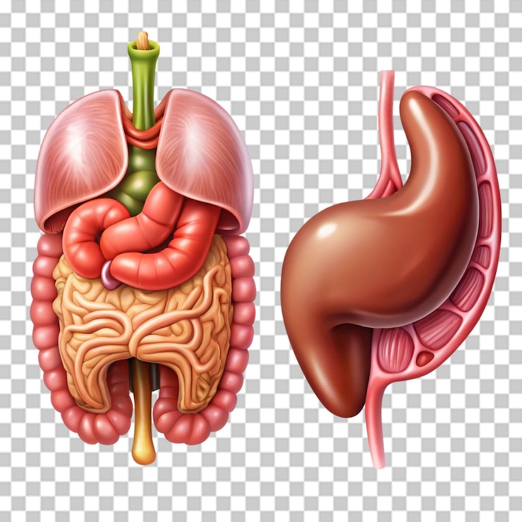 PSD conjunto de estómago humano realista órganos internos humanos sobre un fondo transparente