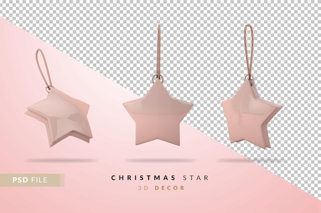 Conjunto de estrella de Navidad rosa 3d. Render 3d
