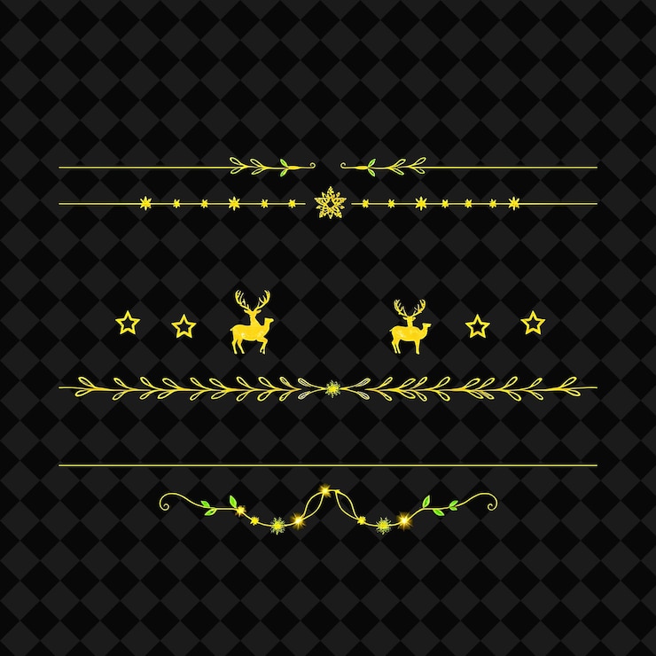 PSD conjunto de estrellas guirnalda de renos bucles de neón amarillo y verde con bordes brillantes minimales simples