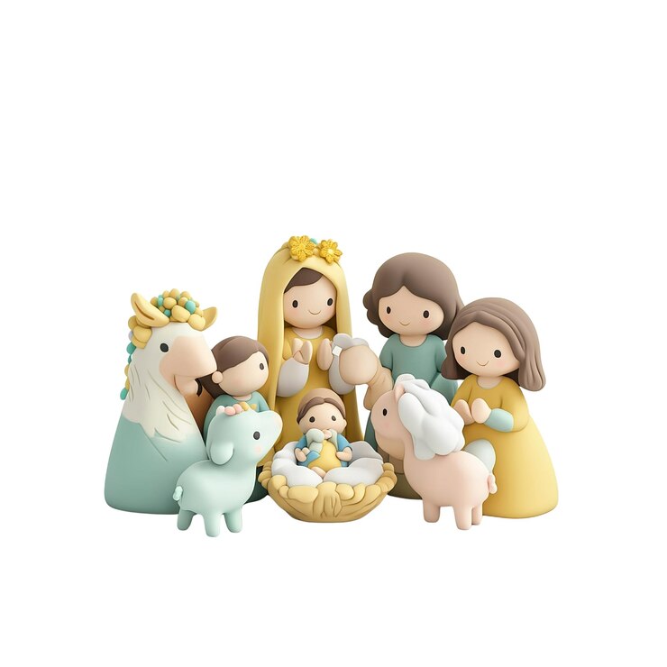 PSD conjunto de figuras de la escena de la natividad de colores pastel