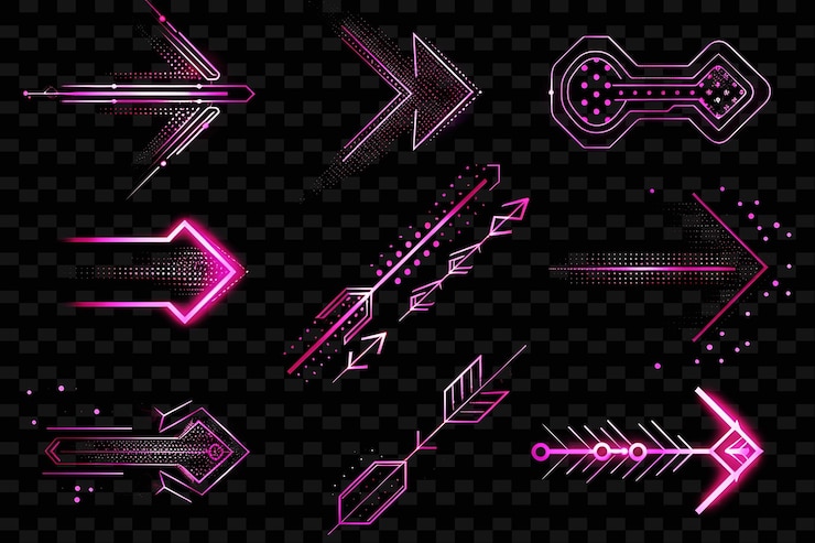 PSD un conjunto de flechas y flechas con un fondo negro