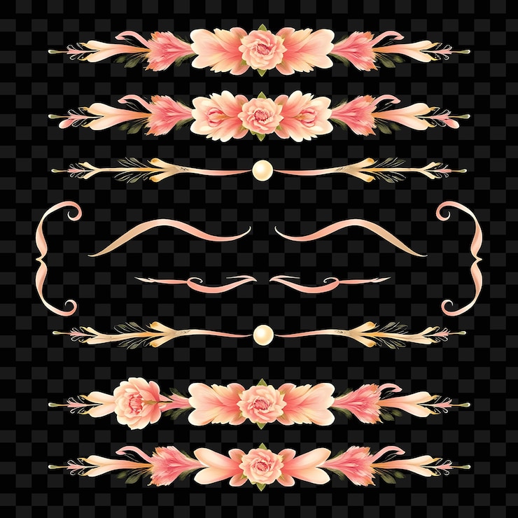 PSD un conjunto de flores doradas y rosadas con un borde dorado