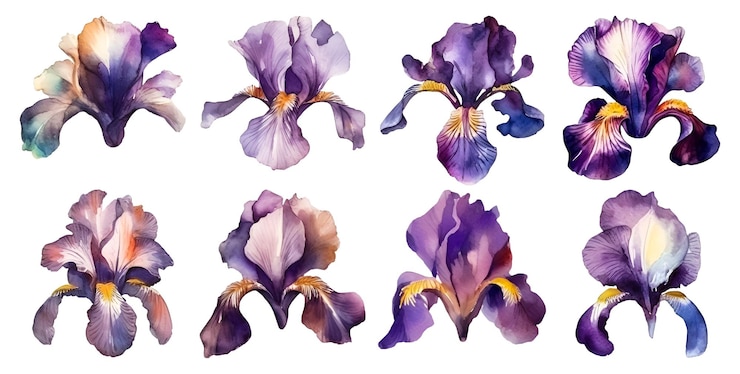 PSD conjunto de flores de iris acuarela conjunto de lirios