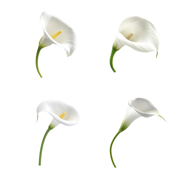 PSD conjunto de flores de lirio de calla aisladas en un fondo transparente