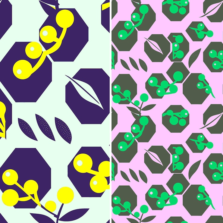 PSD un conjunto de flores moradas y verdes con hojas amarillas y flores moradas