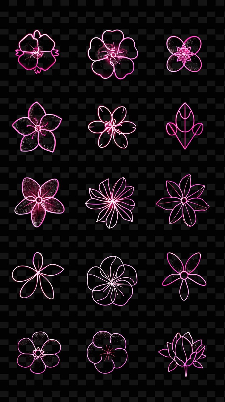 PSD conjunto de flores sobre un fondo negro