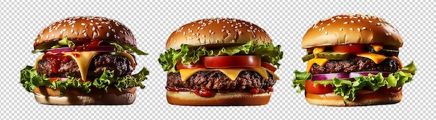 Conjunto de fotos de comida rápida de hamburguesas