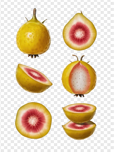 PSD un conjunto de frutas con una sección transversal y una sección cross