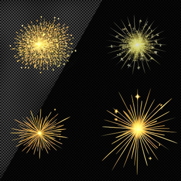 Conjunto de fuegos artificiales coloridos con fondo aislado