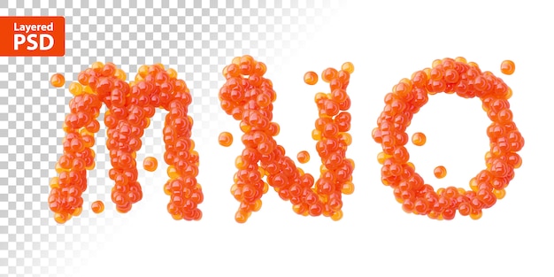 Conjunto de fuentes de caviar rojo, letras m, n, o.
