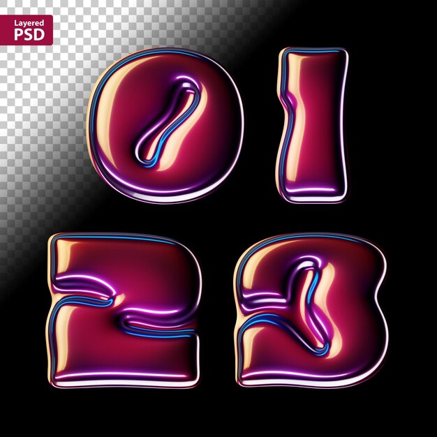 Conjunto de fuentes renderizadas en 3D con superficie lisa de cereza brillante