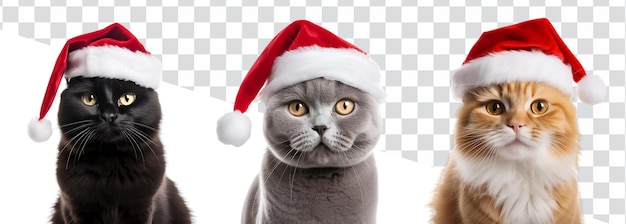 conjunto de gatos con sombrero de santa claus gato de navidad aislado sobre fondo transparente