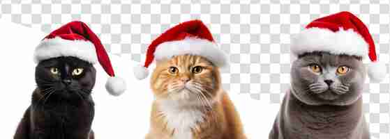 PSD conjunto de gatos con sombrero de santa claus gato de navidad aislado sobre fondo transparente