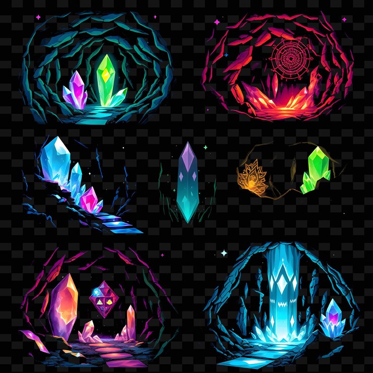 PSD un conjunto de gemas de diferentes colores y gemas incluyendo una flor gigante