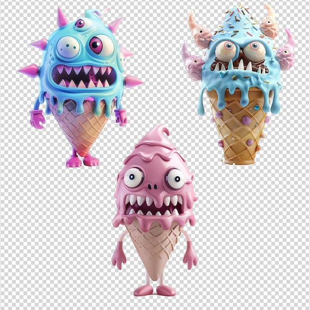 Conjunto de helados monstruos aislados sobre un fondo transparente