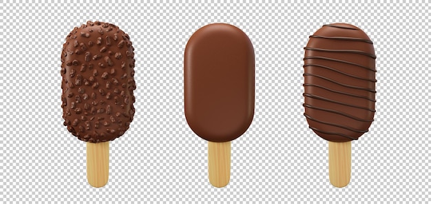 Conjunto de helados de paleta 3d render
