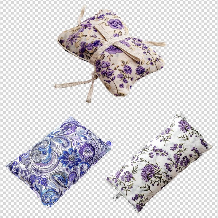 PSD un conjunto de hermosas almohadas para los ojos perfumadas aisladas sobre un fondo transparente
