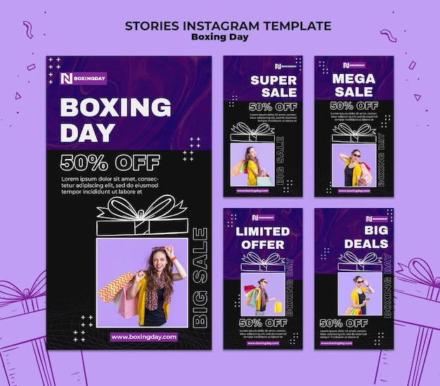 PSD conjunto de historias de instagram del día del boxeo